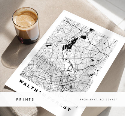 Waltham Forest Map Print - Minimalist City Map Poster - Map Art - UK - Waltham Forest Print - London - Different Colours Available