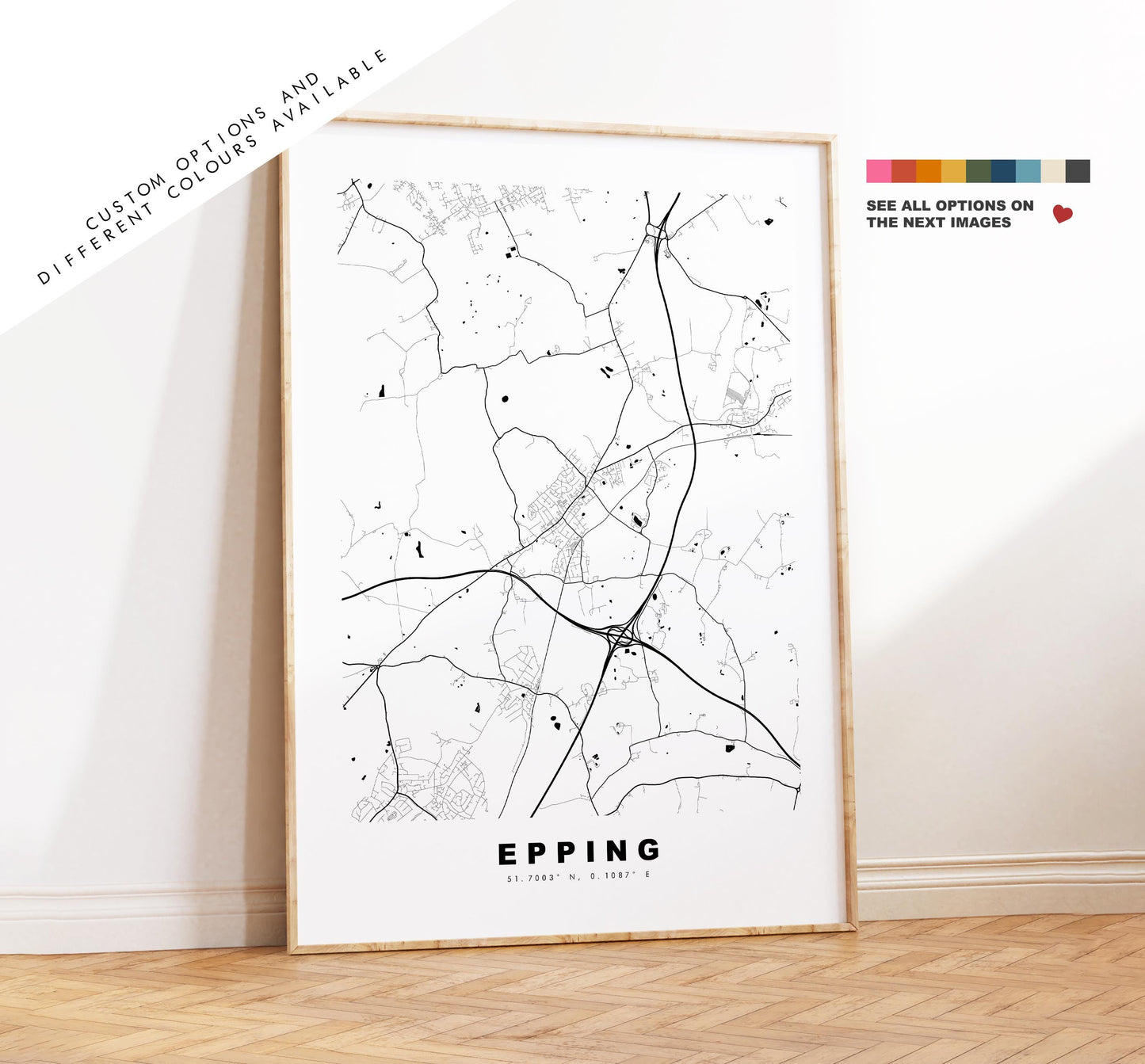 Epping Map Print - Minimalist City Map Poster - Map Art - UK - Epping Print - Epping, Essex - Different Colours Available