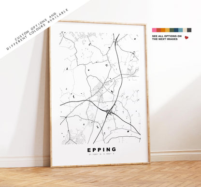 Epping Map Print - Minimalist City Map Poster - Map Art - UK - Epping Print - Epping, Essex - Different Colours Available