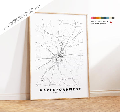 Haverfordwest Map Print - Minimalist City Map Poster - Map Art - Wales - UK - Haverfordwest Print - Poster - Different Colours Available
