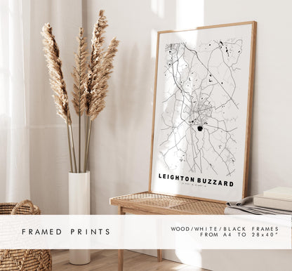 Leighton Buzzard Map Print - Minimalist City Map Poster - Map Art - UK - Leighton Buzzard Print - Bedfordshire- Different Colours Available