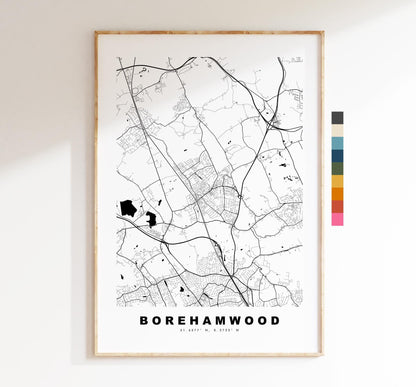 Borehamwood Map Print - Minimalist City Map Poster - Map Art - UK - Borehamwood Print - Hertfordshire - Different Colours Available