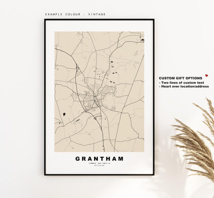 Grantham Map Print - Minimalist City Map Poster - Map Art - UK - Grantham Print - Grantham, Lincolnshire - Different Colours Available