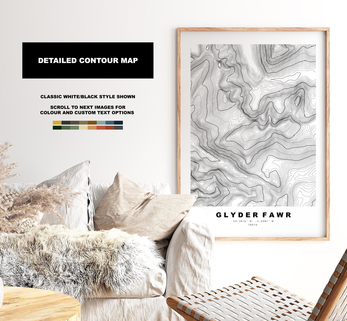 Glyder Fawr Print - Contour Map - Snowdonia - Wales - Topographic Map - Print - Poster - Wall Art - Glyder Fawr Poster - Relief Map