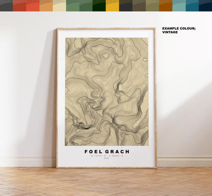 Foel Grach Print - Contour Map - Foel Grach Poster - Wales - Topographic Map - Print - Poster - Wall Art - Welsh 3000s - Carneddau Range