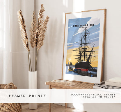 Warrior Travel Poster (New) - Wall Art Print - Southsea and Portsmouth Travel Posters - Minimalist Retro Style - Prints or Framed Prints