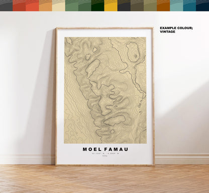 Moel Famau Print - Contour Map - Clwydian Hills - Wales - Topographic Map - Print - Poster - Wall Art - Moel Famau Map - Clwydian Range