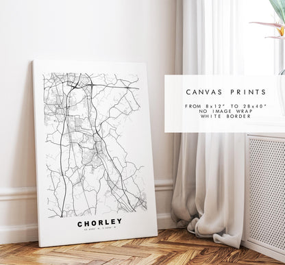 Chorley Map Print - Minimalist City Map Poster - Map Art - UK - Chorley Print - Chorley, Lancashire - Different Colours Available