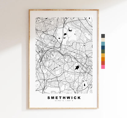 Smethwick Map Print - Minimalist City Map Poster - Map Art - UK - Smethwick Print - Smethwick, West Midlands - Different Colours Available