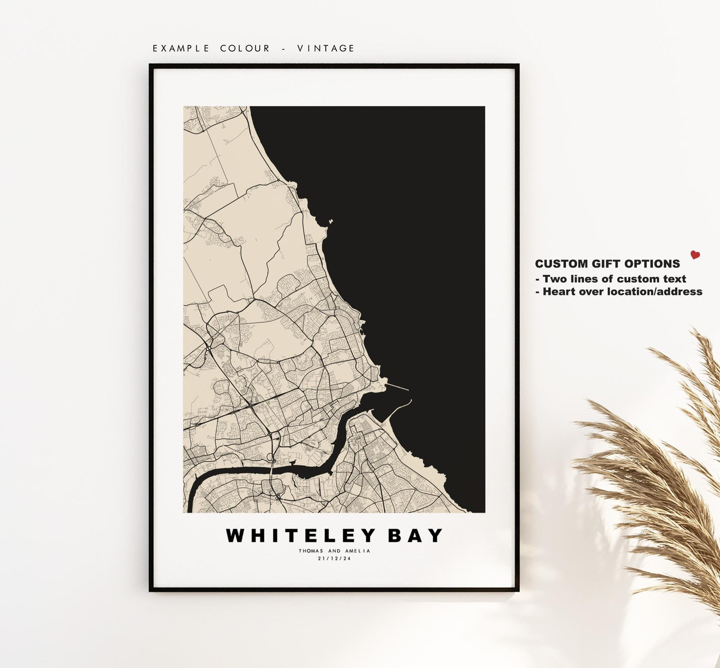 Whiteley Bay Map Print - Minimalist City Map Poster - Map Art - UK - Whiteley Bay Print - Tyne and Wear - Different Colours Available
