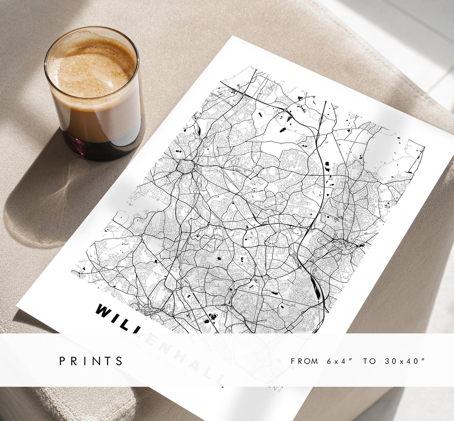 Willenhall Map Print - Minimalist City Map Poster - Map Art - UK - Willenhall Print - West Midlands - Different Colours Available