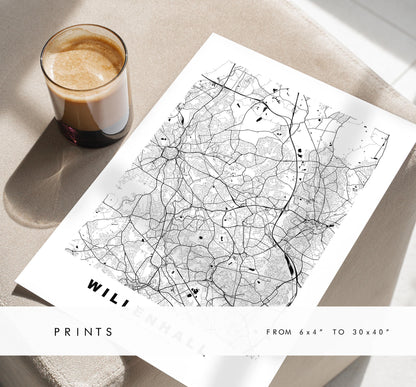 Willenhall Map Print - Minimalist City Map Poster - Map Art - UK - Willenhall Print - West Midlands - Different Colours Available