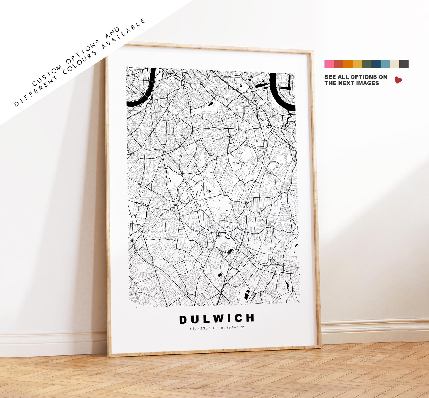 Dulwich Map Print - Minimalist City Map Poster - Map Art - UK - Dulwich Print - Dulwich, London - Different Colours Available