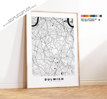 Dulwich Map Print - Minimalist City Map Poster - Map Art - UK - Dulwich Print - Dulwich, London - Different Colours Available
