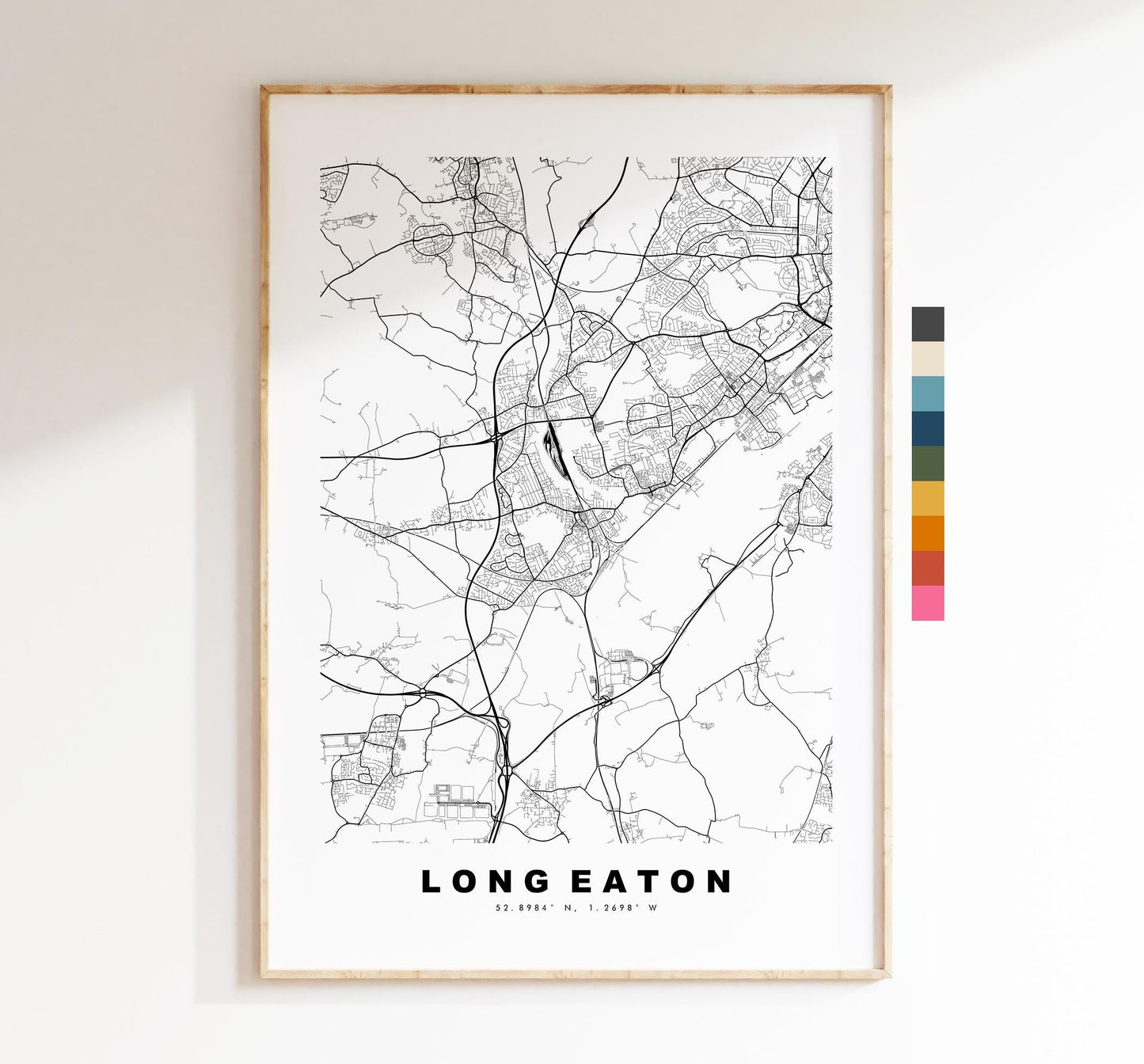 Long Eaton Map Print - Minimalist City Map Poster - Map Art - UK - Long Eaton Print - Nottinghamshire - Different Colours Available