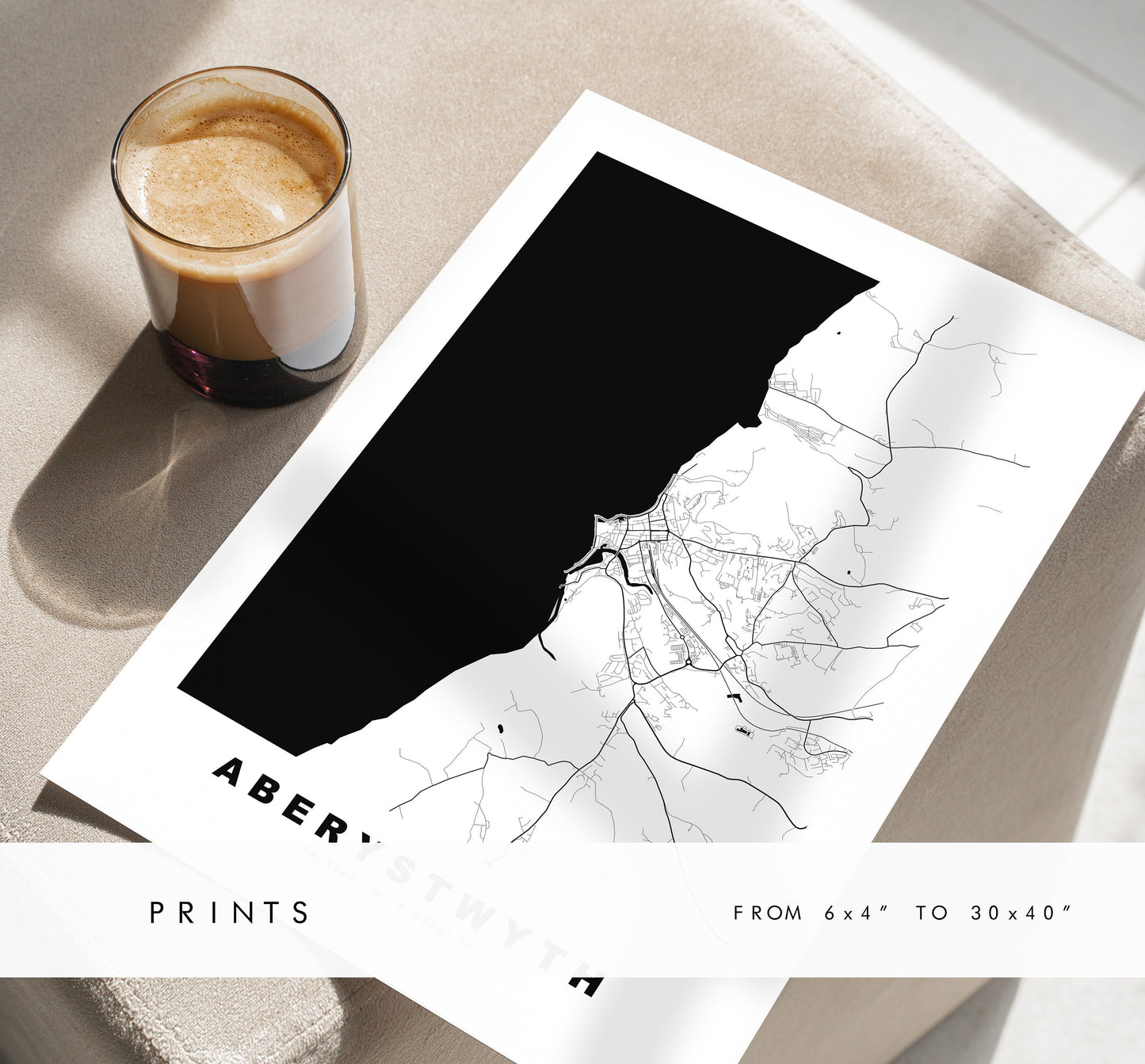 Aberystwyth Map Print - Minimalist City Map Poster - Map Art - Wales - UK - Aberystwyth Print - Aberystwyth Poster - Different Colours Available