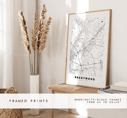Brentwood Map Print - Minimalist City Map Poster - Map Art - UK - Brentwood Print - Brentwood Poster - Different Colours Available