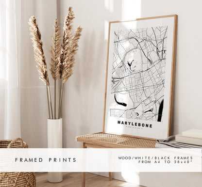 Marylebone Map Print - Minimalist City Map Poster - Map Art - London, UK - Marylebone Print - Poster - Different Colours Available