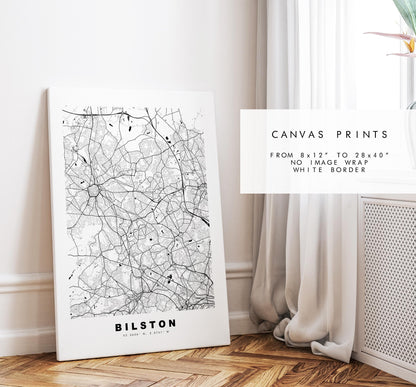 Bilston Map Print - Minimalist City Map Poster - Map Art - UK - Bilston Print - Bilston, West Midlands - Different Colours Available
