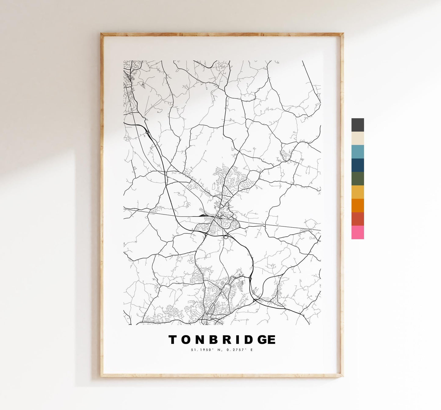Tonbridge Map Print - Minimalist City Map Poster - Map Art - UK - Tonbridge Print - Tonbridge, Kent - Different Colours Available