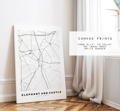 Elephant and Castle Map Print - Minimalist City Map Poster - Map Art - London, UK - Elephant & Castle - Poster - Different Colours Available