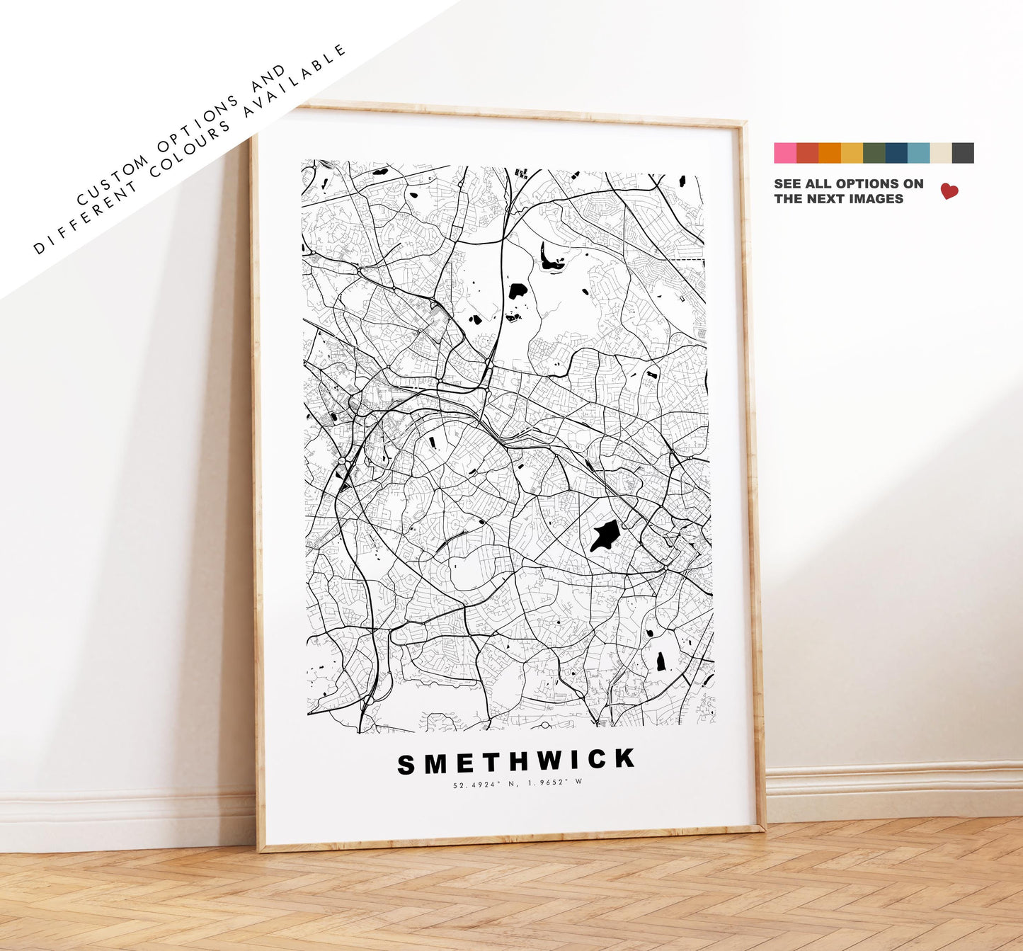 Smethwick Map Print - Minimalist City Map Poster - Map Art - UK - Smethwick Print - Smethwick, West Midlands - Different Colours Available