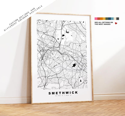 Smethwick Map Print - Minimalist City Map Poster - Map Art - UK - Smethwick Print - Smethwick, West Midlands - Different Colours Available