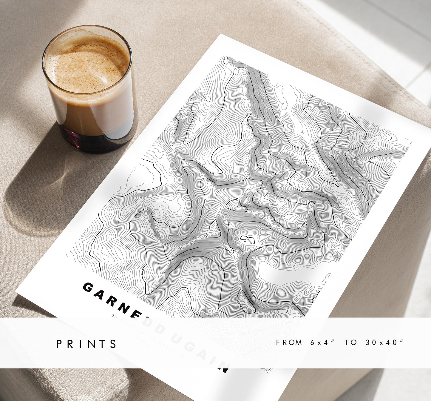 Garnedd Ugain Print - Contour Map - Garnedd Ugain Poster - Wales - Topographic Map - Print - Poster - Wall Art - Welsh 3000s - Topography