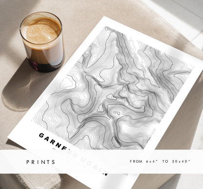 Garnedd Ugain Print - Contour Map - Garnedd Ugain Poster - Wales - Topographic Map - Print - Poster - Wall Art - Welsh 3000s - Topography