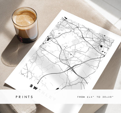 Swanley Map Print - Minimalist City Map Poster - Map Art - UK - Swanley Print - Swanley, Kent - Different Colours Available