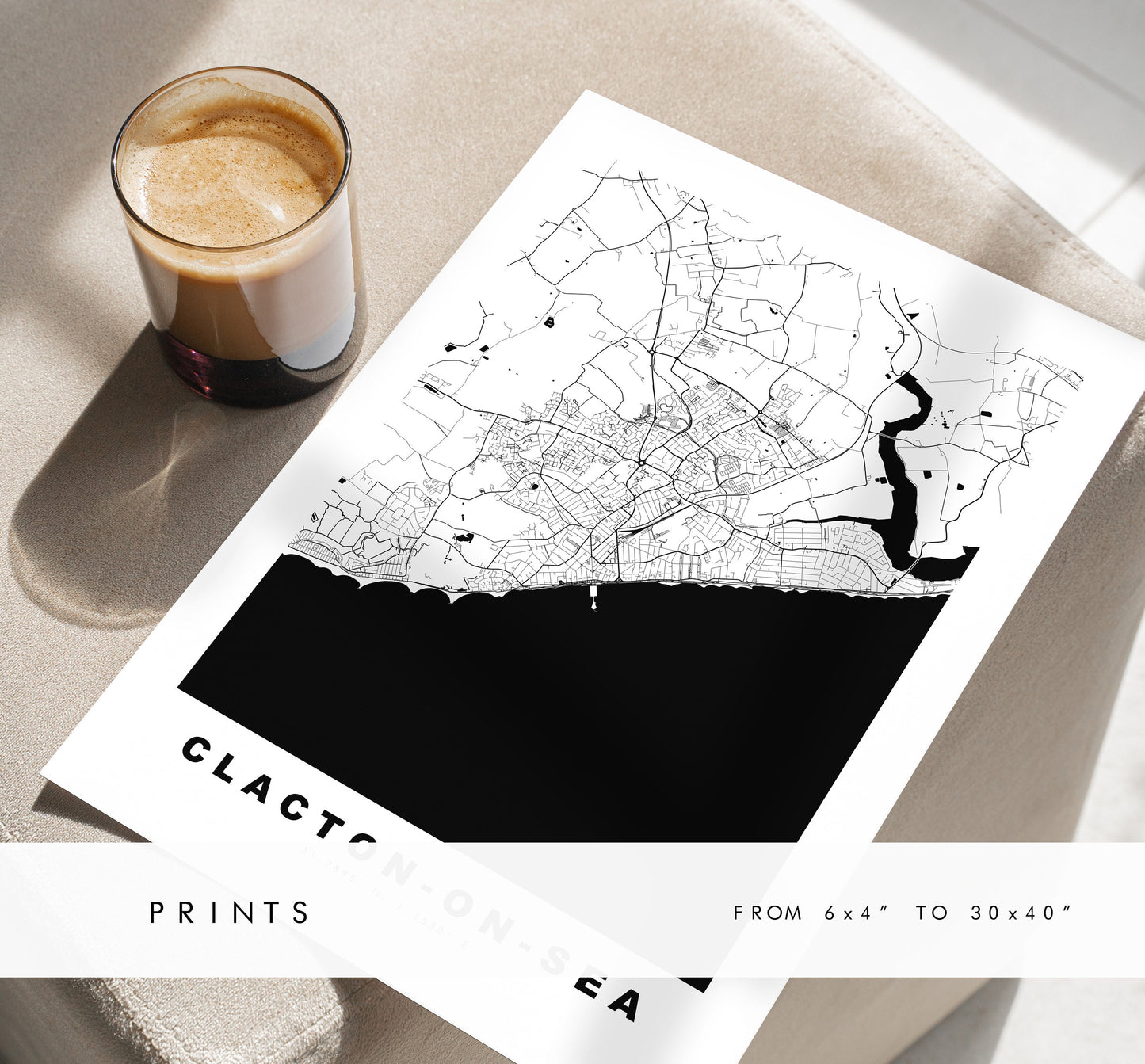 Clacton Map Print - Minimalist City Map Poster - Map Wall Art - UK - Clacton On Sea Print - Clacton Poster - Different Colours Available