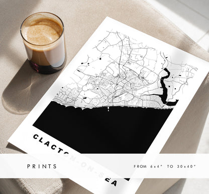 Clacton Map Print - Minimalist City Map Poster - Map Wall Art - UK - Clacton On Sea Print - Clacton Poster - Different Colours Available