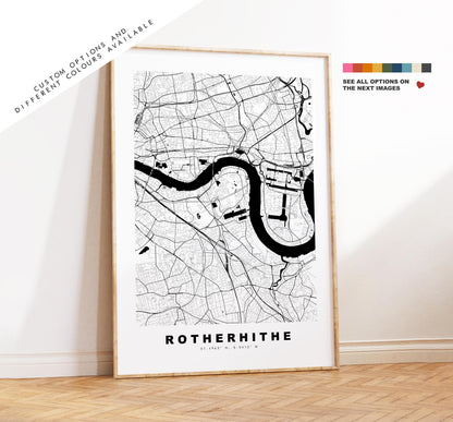 Rotherhithe Map Print - Minimalist City Map Poster - Map Art - UK - Rotherhithe Print - Rotherhithe, London - Different Colours Available