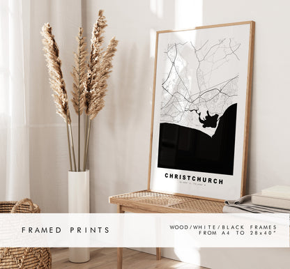 Christchurch Map Print - Minimalist City Map Poster - Map Art - UK - Christchurch Print - Christchurch Poster - Different Colours Available