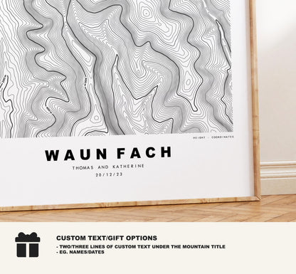 Waun Fach Print - Contour Map - Black Mountains - Wales - Topographic Map - Print - Poster - Wall Art - Waun Fach Poster - Map Print