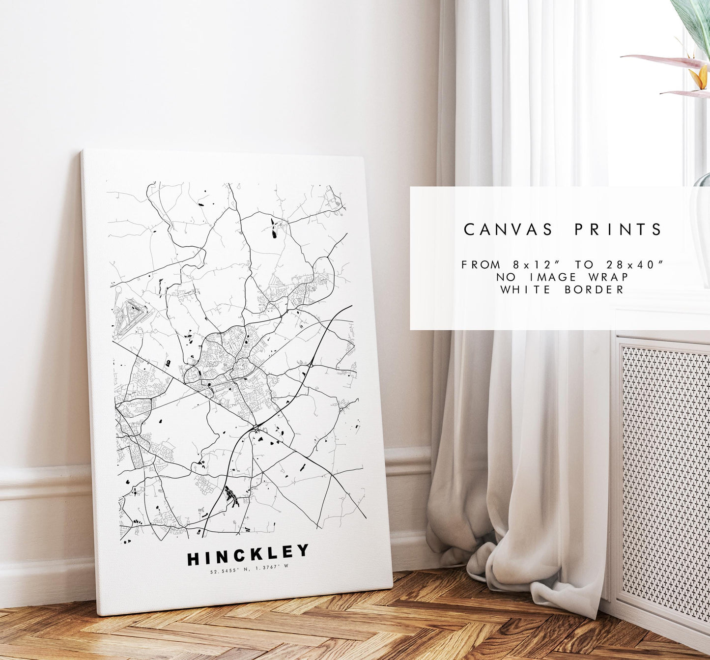 Hinckley Map Print - Minimalist City Map Poster - Map Art - UK - Hinckley Print - Hinckley, Leicestershire - Different Colours Available