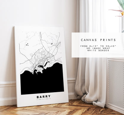 Barry Map Print - Minimalist City Map Poster - Map Art - Wales - UK - Barry Print - Barry Poster - Different Colours Available