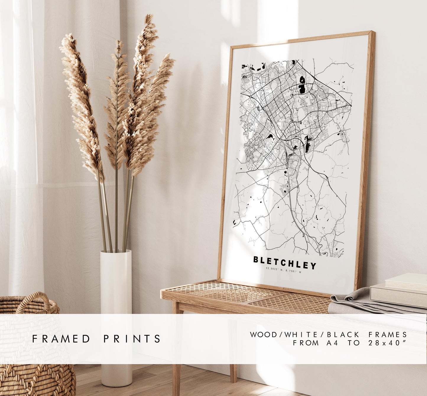 Bletchley Map Print - Minimalist City Map Poster - Map Art - UK - Bletchley Print - Bletchley, Buckinghamshire - Different Colours Available