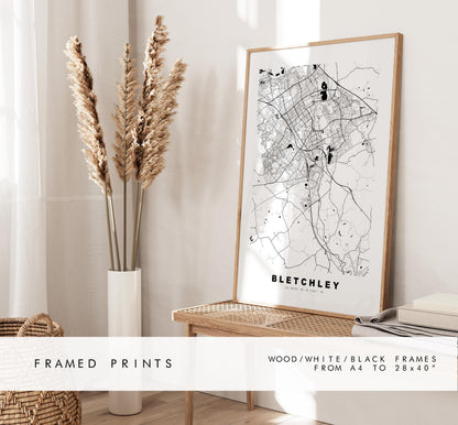 Bletchley Map Print - Minimalist City Map Poster - Map Art - UK - Bletchley Print - Bletchley, Buckinghamshire - Different Colours Available