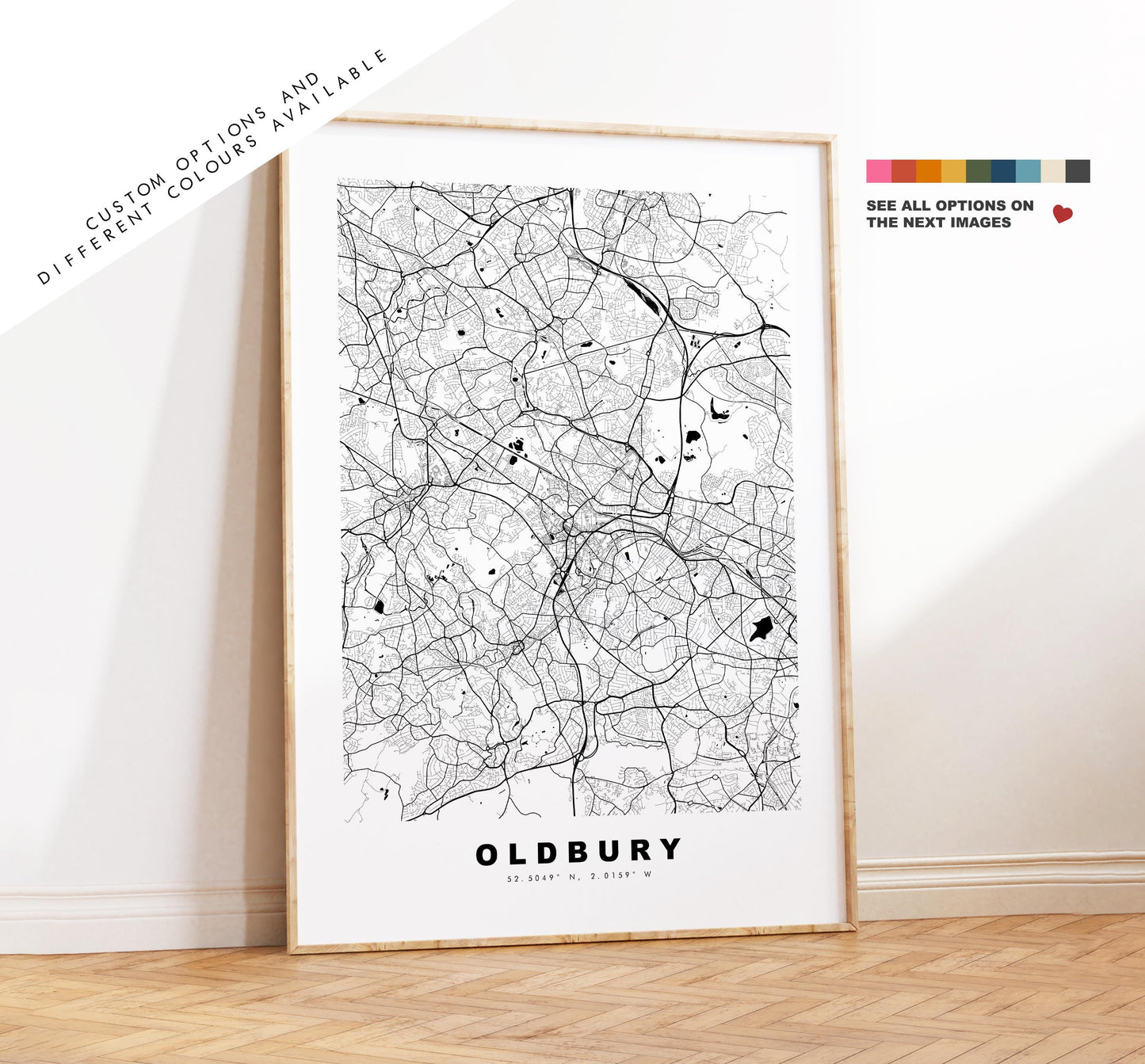 Oldbury Map Print - Minimalist City Map Poster - Map Art - UK - Oldbury Print - Oldbury, West Midlands - Different Colours Available