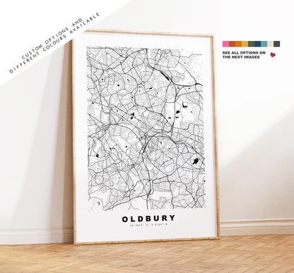 Oldbury Map Print - Minimalist City Map Poster - Map Art - UK - Oldbury Print - Oldbury, West Midlands - Different Colours Available
