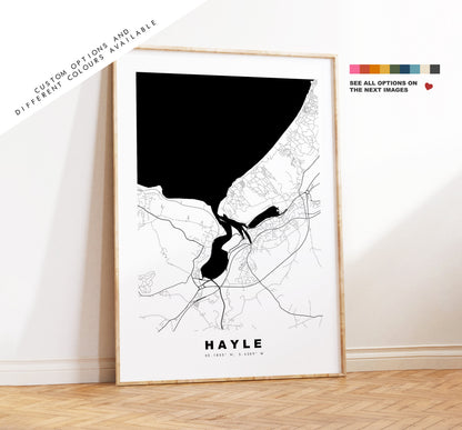 Hayle Map Print - Minimalist City Map Poster - Map Wall Art - UK - Cornwall - Hayle Print - Hayle Poster - Different Colours Available