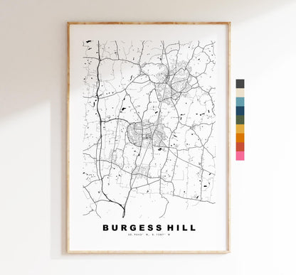 Burgess Hill Map Print - Minimalist City Map Poster - Map Art - UK - Burgess Hill Print - West Sussex - Different Colours Available