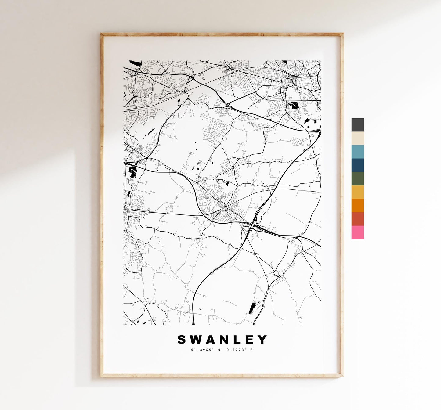 Swanley Map Print - Minimalist City Map Poster - Map Art - UK - Swanley Print - Swanley, Kent - Different Colours Available