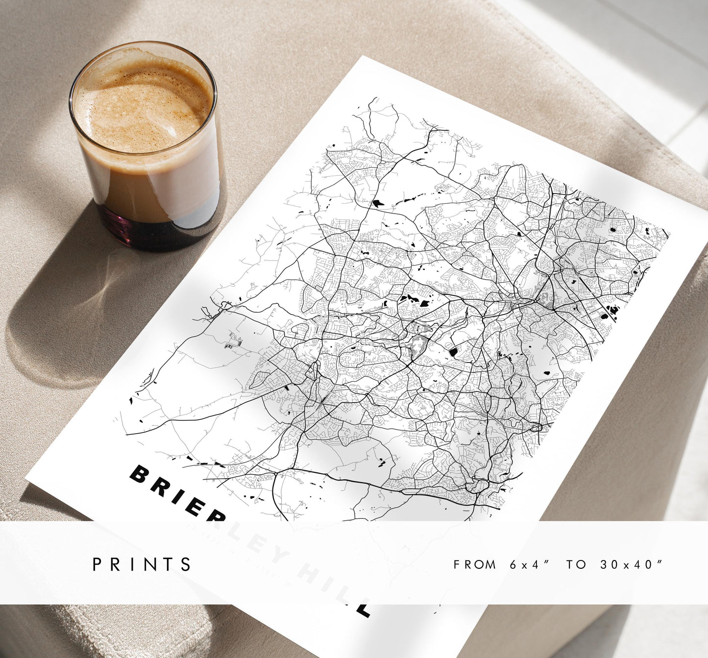 Brierley Hill Map Print - Minimalist City Map Poster - Map Art - UK - Brierley Hill Print - West Midlands - Different Colours Available