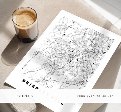 Brierley Hill Map Print - Minimalist City Map Poster - Map Art - UK - Brierley Hill Print - West Midlands - Different Colours Available