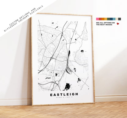 Eastleigh Map Print - Minimalist City Map Poster - Map Art - UK - Eastleigh Print - Eastleigh Poster - Different Colours Available