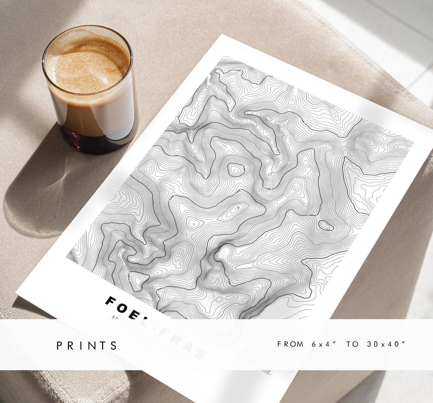Foel-Fras Print - Contour Map - Snowdonia - Wales - Topographic Map - Print - Poster - Wall Art - Foel-Fras Poster - Carneddau Range