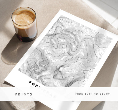 Foel-Fras Print - Contour Map - Snowdonia - Wales - Topographic Map - Print - Poster - Wall Art - Foel-Fras Poster - Carneddau Range
