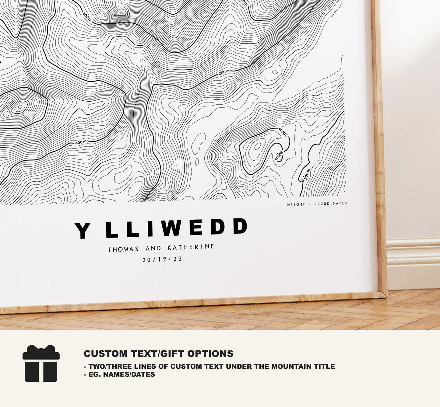 Y Lliwedd Print - Contour Map - Snowdonia - Wales - Topographic Map - Print - Poster - Wall Art -  Y Lliwedd Poster - Gift - Topography